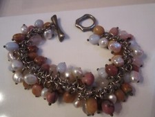 WK STERLINGSILBER ARMBAND PERLEN UND EDELSTEINE 8" LANG 62g - OFC-11