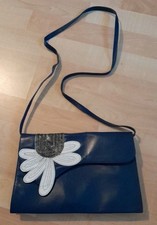 Vintage Damen Tasche Made Italien Echt Leder Marineblau Gino Aldrovandi