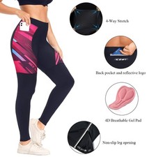 NICEWIN Damen Radhose Fahrradhose Lang Sitzpolster 4D Thermo Schwarz/Rosa, L