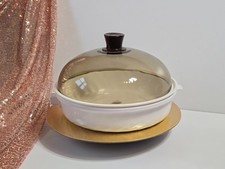Arcopal / Arcoflam France Servierschüssel mit Deckel Ø 29 cm Vintage Glasdeckel