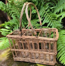 Alter frz. Flaschenkorb Schmal Korbware für 3 Flaschen od. Deko - 2 Klapphenkel 