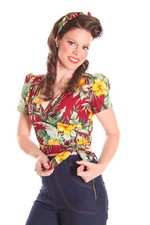 SugarShock Tulu 50s Rockabilly Hawaii Bluse Bindebluse Flower Wickelbluse