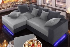 Couch Wohnlandschaft Sofa Kissen Schlaffunktion & LED Farb Beleuchtung Bett *