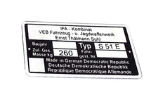 Rahmenplakette Typenschild