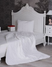 Landhaus Decke Plaid Tagesdecke Weiss Sofaüberwurf Shabby Chic Sofadecke 140x200