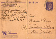 DR   Hitler-Ganzsachenkarte       FASST KOHLENKLAU!