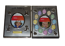 Baby Bilderrahmen Doppelrahmen Mein erstes Jahr klappbar Klapp silber Fotorahmen