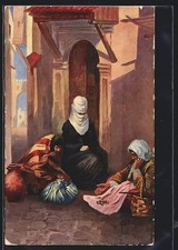 Künstler-AK Wahrsagerin mit ihrer Kundschaft 