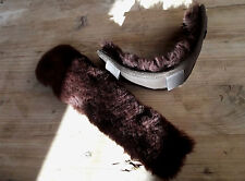 Spezial Nasenschoner Genickschoner, echt Lammfell, braun, Riemenschoner + Leder