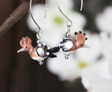 Wiedehopf Vogel Ohrringe Lampwork Perlen Ohrhänger Edelstahl #LA034