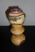 Vintage Kerzenständer HOLZ Kerzenleuchter gedrechselt  H 16 cm m. Teelicht 2tlg.