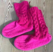 ? Strick Hausschuhe 38 Pink Stulpenhausschuhe Filz Wolle ? Socken Winter wNEU