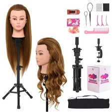 Friseurkopf Übungskopf Frisierkopf Echthaar Mini Ständer 71cm Gold 60