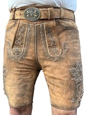 glattleder Lederhose für Herren, Oktoberfest Trachtenlederhose Mit Gürtel 46-58