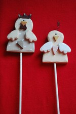 Dekoration - 2 Blumenstecker - Hahn und Henne - Holz Blumentopfstecker