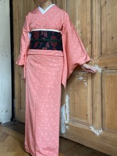Original Japanese Silk Kimono Komon 100% Silk salmon pink hand sewn