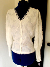 Bluse Spitze 36 38 S Blumen reinweiß RetroLook VintageStyle 70er 80er 70ies80ies