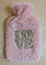 Wärmflasche mit rosa Plüsch Bezug Bettflasch Glitzer Herz I Love YOU Wärmeflasch