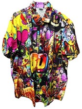 80er Jahre Buntes, Hippie Herren Hemd Kurzarm  Gr. XL