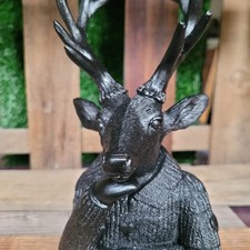 Hirsch Figur Schwarz Reh 21cm Hirschkopf Büste Geweih Hirschgeweih Jagd Landhaus