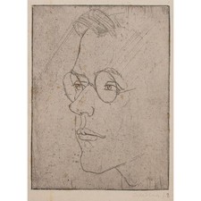 Neue Sachlichkeit Porträt Selbst mit Brille Radierung 1928 Signatur unleserlich