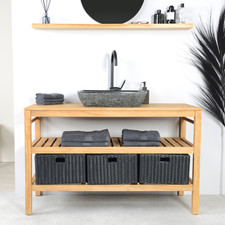 Teakholz Waschtisch Teak Doppelwaschtisch inkl. 3 Körbe Waschbecken wohnfreuden