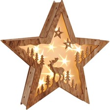 LED Weihnachtsdeko Holz Weihnachten Deko Beleuchtet Holzstern Warmweiß Hologramm