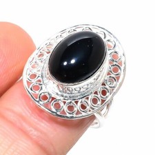 Schwarzer Onyx Edelstein Handmade 925 Sterlingsilber Schmuck Ring Größe 7 (US)
