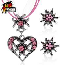 Trachtenschmuck Damen Set Edelweiß Kette Herz Anhänger Ohrringe Oktoberfest Dirn
