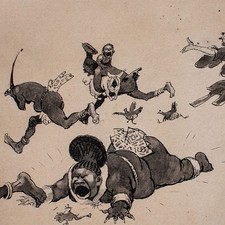Politische Karikatur Satirisches Blatt unsigniert Tusche Zeichnung um 1900