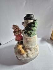 Weihnachten Spieluhr , drehender Schneemann mit Mädchen und Hund ca. 17 cm hoch
