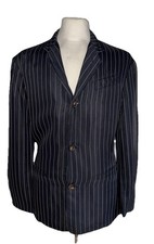 Vintage Jean Paul Gaultier Sakko Einreiher Blazer Viskose Blau Weiß 90er