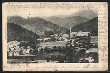Ansichtskarte Ilfeld a. Harz, Ortsansicht mit Kirche und umliegenden Bergen 190 