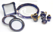 Altes Porzellan PUPPEN GESCHIRR Vase Krug LIMOGES Kobalt Gold 10tlg Puppen Küche