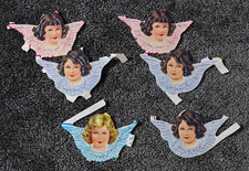 6 Oplaten Glanzbilder Lackbilder - Engel mit Silberflitter - England - selten