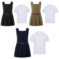 Mädchen Outfit Einfarbig. Set Quadratischem Ausschnitt Uniform Schule Hemd