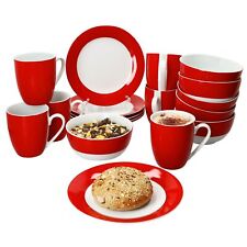 18tlg Frühstücksset Variant Rot Porzellan 6 Personen Teller Schale Becher 