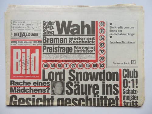 Bild zeitung vom 1983 - zeitung, 26.09.1983