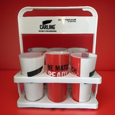 6 Kunststoff England Carling Pint Becher FIFA Fußball WM EURO Glasträger