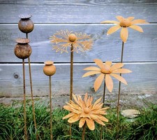 Edelrost 7 Blumen Set Gartendeko Blüten Vintage Shabby Stecker  Landhaus Chic