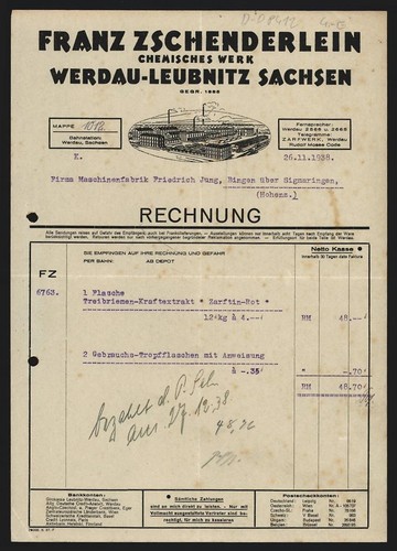 Rechnung werdau leubnitz 1938 - rechnung, werdau-leubnitz
