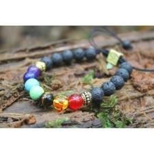 Chakraarmband 7Chakra Armband Lavaperlen 8 mm Lebensbaum Perle Gold / Silber