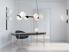 Bauhaus Lampen Serie Schwarz mit Opalglaskugeln über Esstisch, für Fensterbank