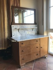 Antike Kommode ca. 1925, Waschtisch, Marmor, Holz, Handtuchhalter m. Glasstangen