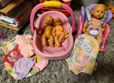 Baby Born Set Fahrradsitz, Babyschale, Trage, Schlafsack, 3 Puppen
