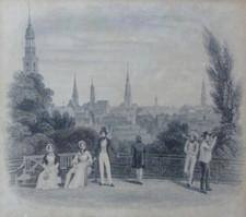 J. Poppel Stahlstich nach C A LILL 1843: HAMBURG VON DER ELBHÖHE GESEHEN