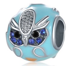 1x Perle Eule Charms Blau für Bettelarmband, passend für Pandora