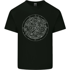 Mechanische Uhr Linienzeichnung Zeitmesser Herren Baumwoll T-Shirt Tee Oberteil