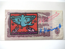 A. WARHOL/K.HARING: 25 RUBEL ORIGINAL BEARBEITET+ 2x SIGNIERT, POSTST. 1987