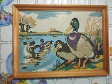 Antikes Ölgemälde Enten Am